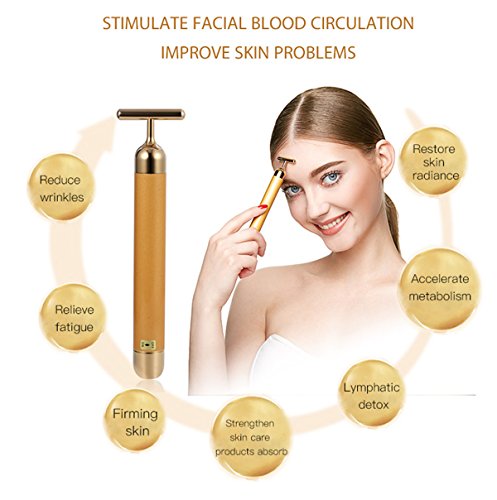 YSBER 24K Golden Face Massager & Beauty Care Vibration Facial Electric Massager for Lifting Skin Tightening Anti-wrinkle Bar Face Skincare (C)