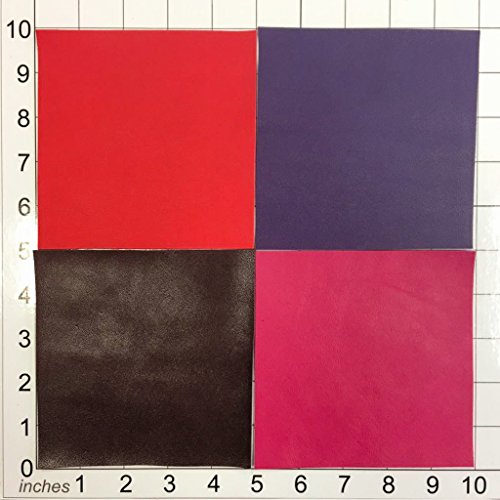 Pink Leather Scraps BRIGHT LEATHER MIX, purple, red, burgundy leather 5x5 inches, 4 pieces