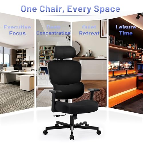 Coscendo Ergonomic Office Chair with Headrest and Lumbar Support, Black | Height Adjustable, Lockable Reclining Backrest, 150 KG Max Load, Breathable Mesh, Flip-Up Armrests for Home & Office