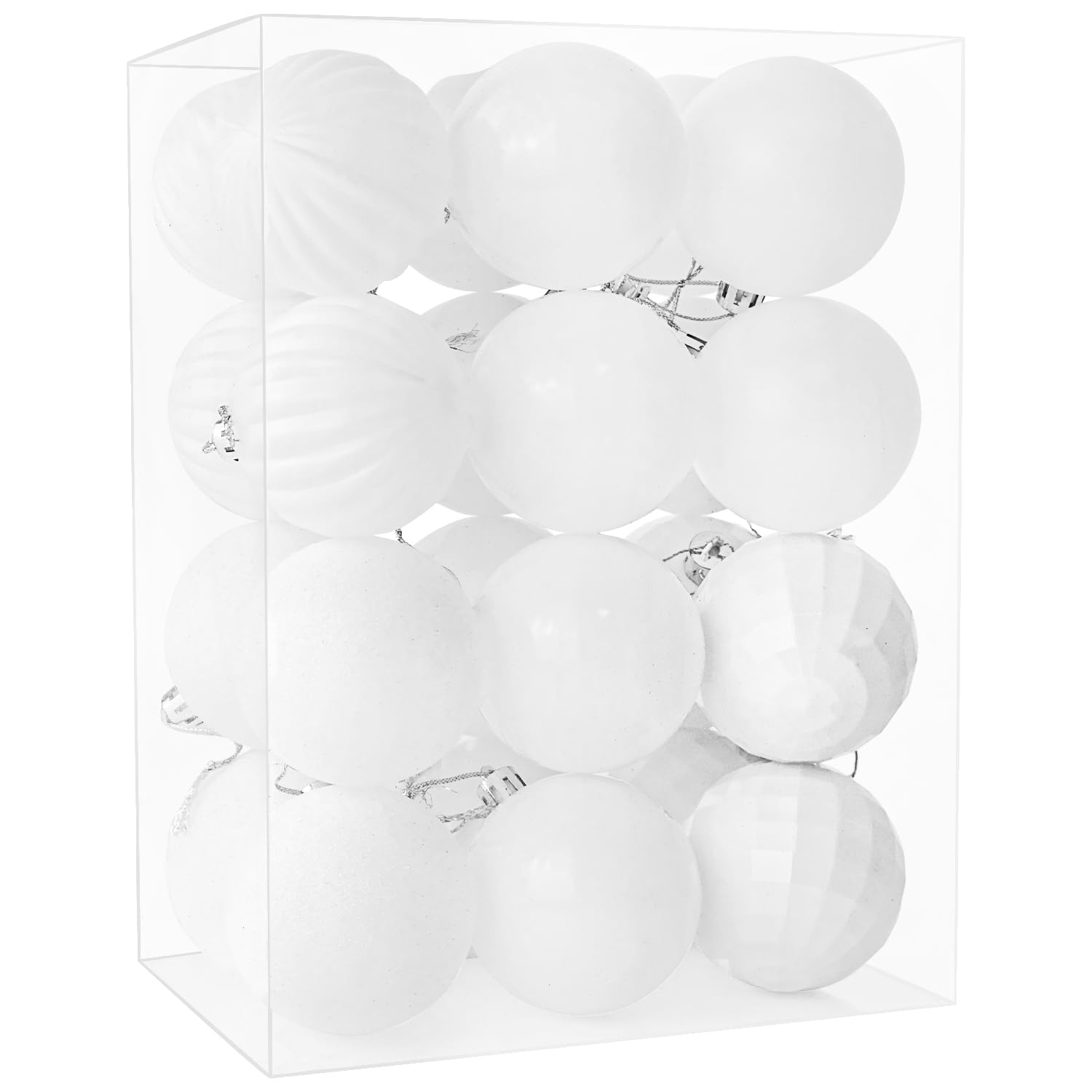 24 Pieces 60mm Christmas Balls Decoration Shatterproof Christmas Tree Baubles Glitter Hanging Ball for Holiday Wedding Party Decoration, White