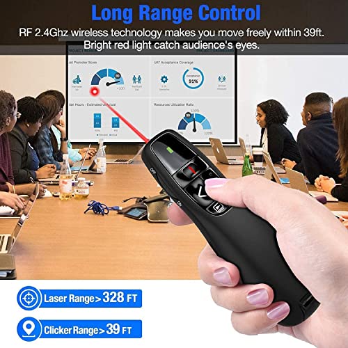 Gnker R400 Wireless Presenter, Red Laser Pointer PowerPoint Clicker | 2.4Ghz USB, Windows & Mac, for PowerPoint Keynote presentations