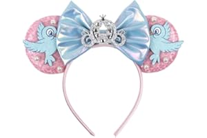 CLGIFT Rose gold Minnie Ears,Pick your color, Iridescent Minnie Ears, Silver gold blue minnie ears, Rainbow Sparkle Mouse Ears,Classic Red Sequin Minnie Ears (Cinderella Princess)