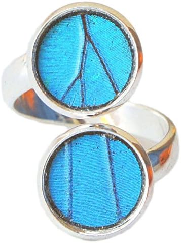Real Butterfly Wing Pendant Adjustable Ring - Blue Morpho Butterfly (sterling-silver)
