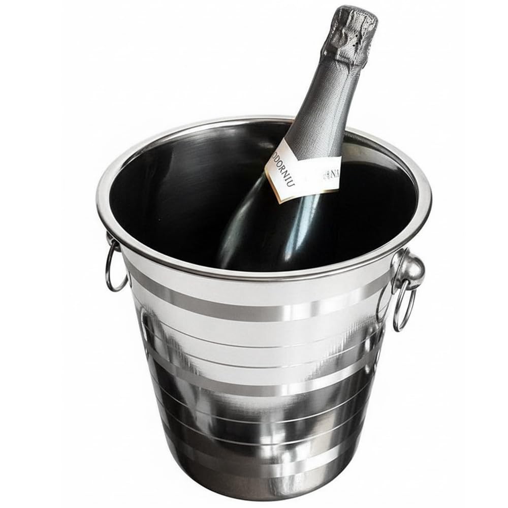 Space Home - Silver Stainless Steel Champagne Ice Bucket - Metallic Champagne Cooler - Wine Bucket - 22 cm