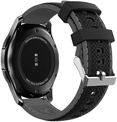 Gear S3 Frontier/Classic Soft Silicone Watch Bands 22mm Rubber Watch Strap with Stainless Steel Buckle Replacement Wristband for Samsung Gear S3 Frontier/Classic Smart Watch - Black/Gray Stitching
