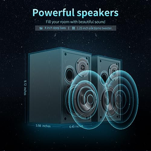 BESTISAN Altavoces de Estantería Modernos con Bluetooth 5.0, 2.0 Canales, 4 Pulgadas, Negro