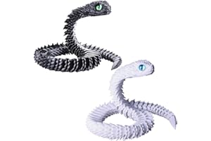 WUQIREN 2PCS 18'' 3D Printed Snake,3D Printed Animals,Like Movable Snake Realistic Slithering Design (Black and White)