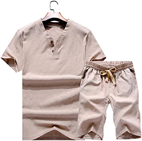Summer Men's Linen Sweatshirt Set for Shorts Pants Brown M