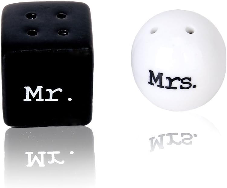 TFXWERWS 2pcs Mr Mrs Special Simple Round Salt Pepper Cube Ceramic Shakers Canister Set