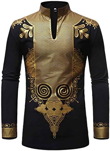 Men's African Shirt,Casual Long Sleeve Button Down Slim Fit Printed Henley T Shirt
