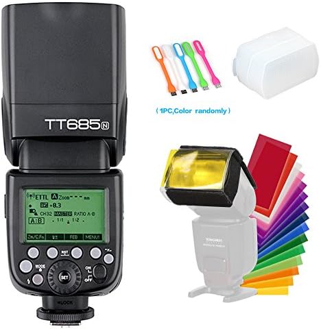 Godox TT685N I-TTL 2.4G GN60 High Speed Sync 1/8000s Wireless Master Slave Flash Speedlite Light Compatible for Nikon Cameras with Diffuser & Filter & CONXTRUE USB LED