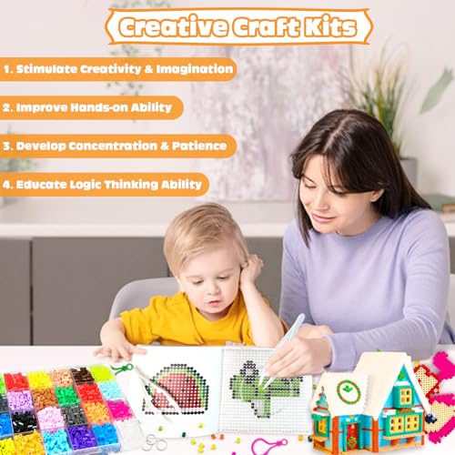 Iron on Beads, 5 mm Beads Fuse Beads of 72 Colours Set with Storage Box, User Guide, Decoration and DIY Crafts Ideas for Children Birthday Christmas