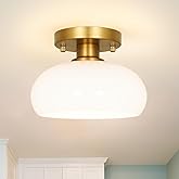 Ditoon Mid-Century Gold Ceiling Light Fixture - 8 Inch Semi Flush Mount Hallway Light with Hand-Blown Milk White Glass Shade,