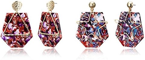 Bohemian Resin Statement Earrings Stud - Punk Acrylic Handmade Drop Dangle Earrings Geometry Flower Earrings (Style 11)