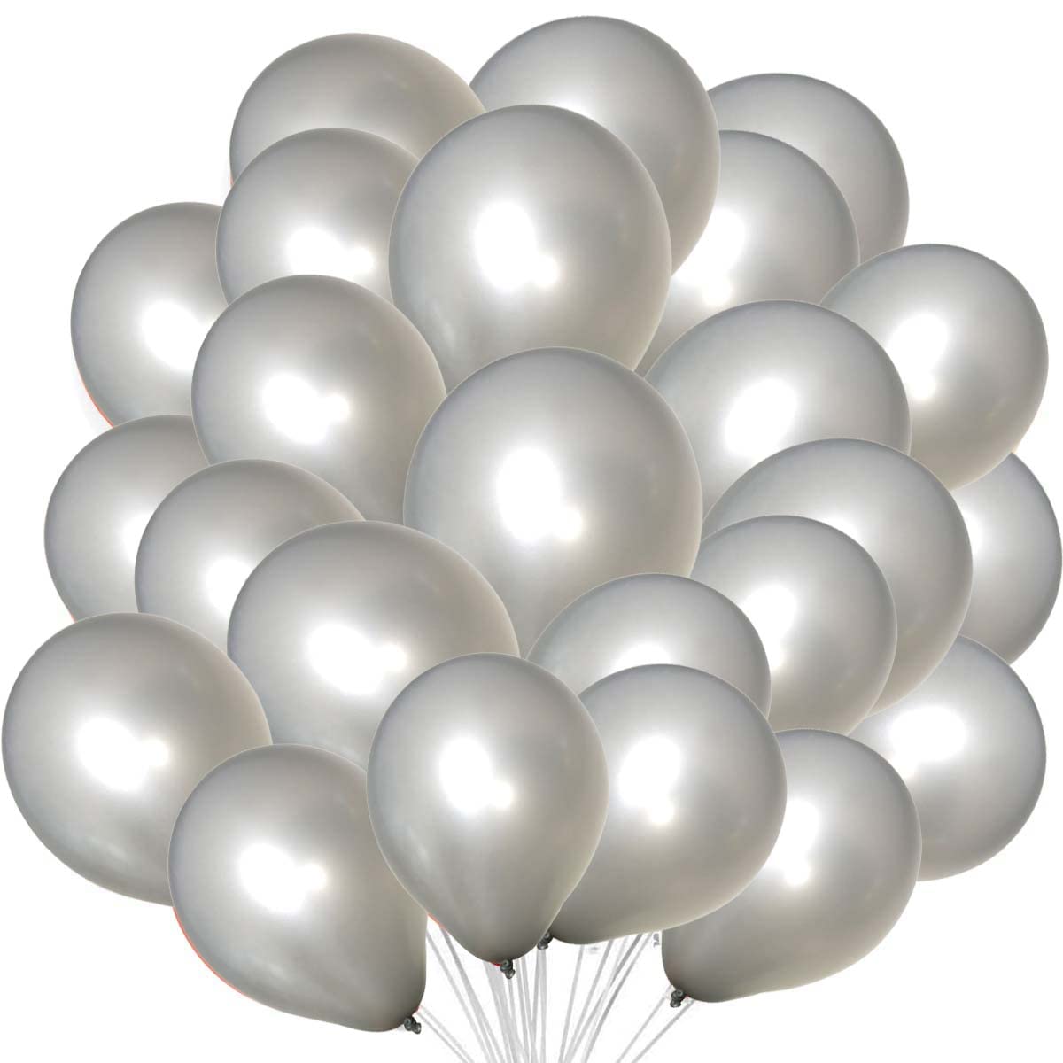 10 Inch Plain Silver Balloons for Party, Latex Birthday, Wedding, Engagement, Baby Shower Decoration - Pack of 100