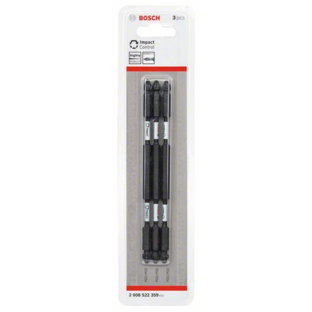 Bosch Professional 2608522359 3-Piece Double Screwdriver Set Pozidriv Impact Control, 3X PZ2-PZ2 Bits Length: 150 mm, Pick and Click, Cranberry