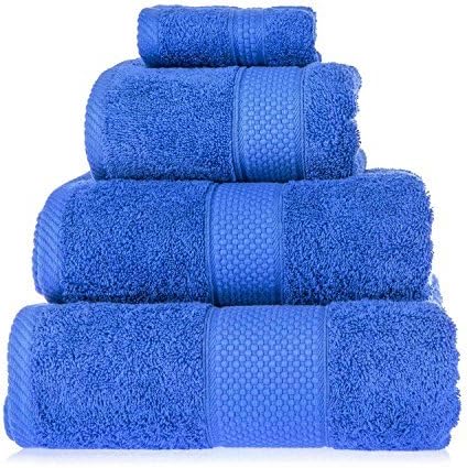 HOMESCAPESBlue Turkish Cotton 4 Piece Towel Set Soft & Absorbent 500 GSM Heavyweight Face Cloth, Hand Towel, Bath Towel & Bath Sheet Towel Bale