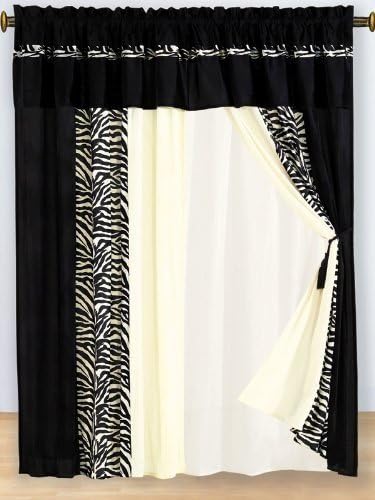 Zebra Black & White Micro Fur Window Curtain / Drape Set with panels/sheers/valance/tassels
