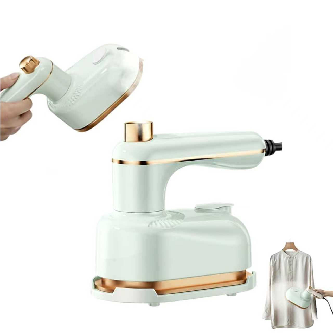 Photo 1 of 2-in-1 Handheld Clothes Steamer, Portable Travel Steamer, Plancha A Vapor Para Ropa with Anti-Scalding Base, for Home, Dorm, Gift, 10S Fast Heat-up (Green)