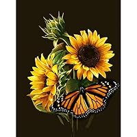 SAROW DIY 5D Diamond Painting by Number Kit, Full Diamond Crystal Cross Embroidery Art Crafts Decoration for Family Wall(11.8 x 15.8 inches,Sunflowers and Butterfly)