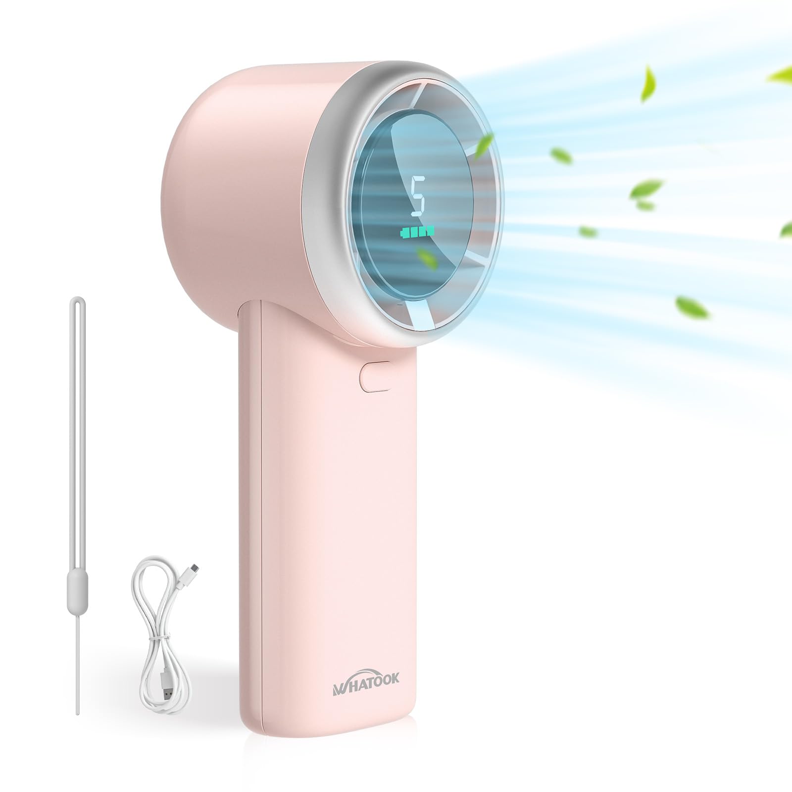 WHATOOK Handheld Turbo Fan, High Speed Cooling, USB Rechargeable Mini Portable Hand Fans with 5 Speeds/Digital Display/Fast charging, Personal Small Stylish Fan for Women Outdoor Beach Vacation