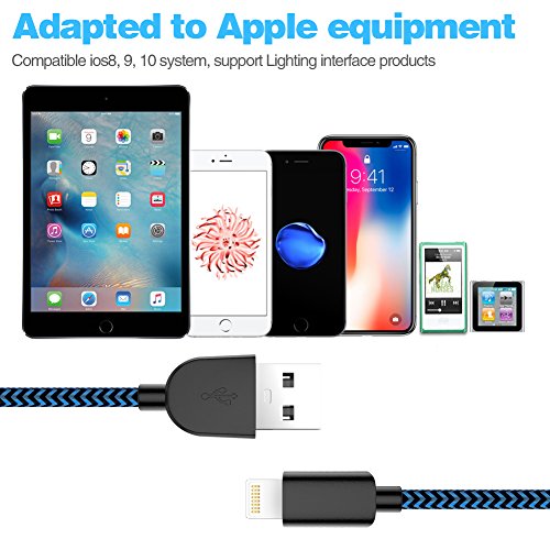 image for TNSO Phone Cable 5 Pack [3/3/6/6/10FT] Nylon Braided 8 Pin USB Chargin