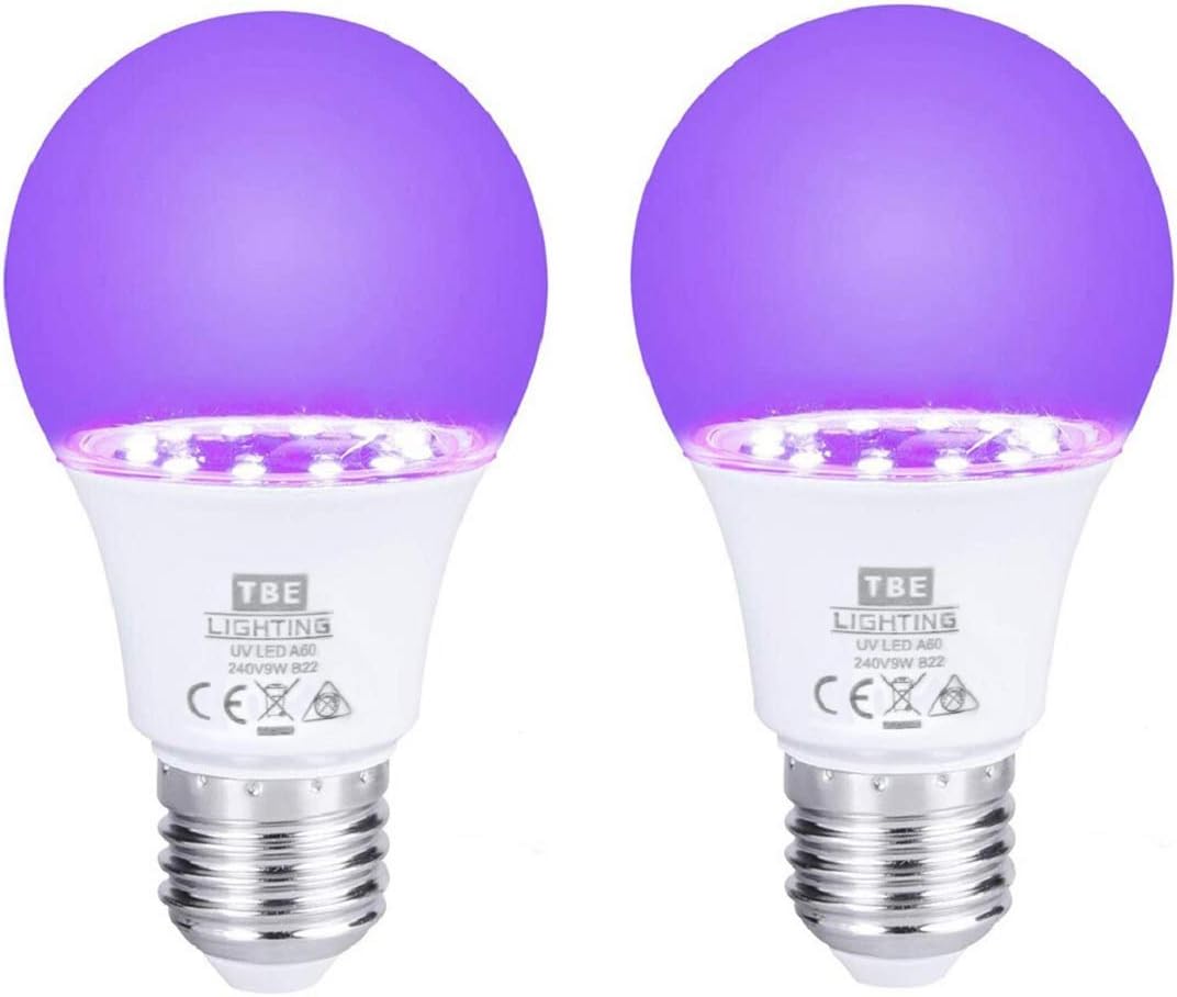 TBE LIGHTING UV LED Bulbs, 2 Pack, 9w Ultra Violet Black Light Bulbs, E27 Standard Screw Fitting, 395-400nm wavelength