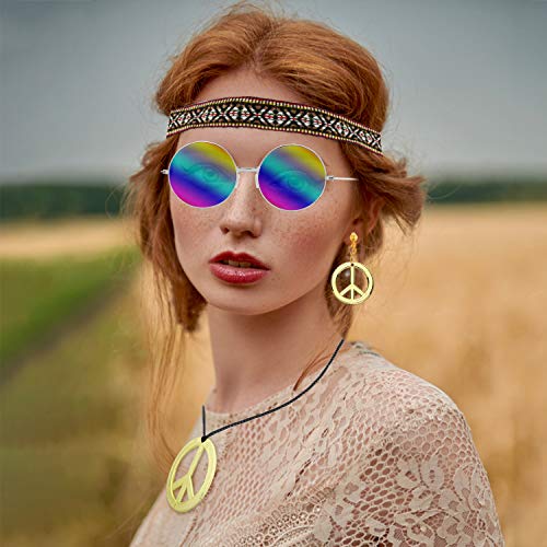 image for R HORSE 9 Pcs Hippie Costume Accessories Set Peace Sign Necklaces Bohe