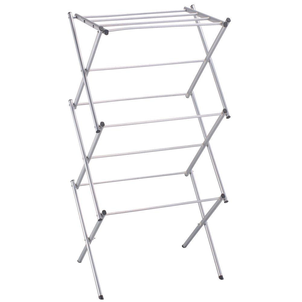 Home Vida Accordion Drying Rack 3-Tier X-Frame Clothes Airer with Foldable Metal Design, Indoor/Outdoor Use, Silver