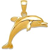 JewelryWeb 14k Yellow Gold Solid Textured Polished Jumping Dolphin Pendant Necklace 25x25mm Wide Pendant for Women