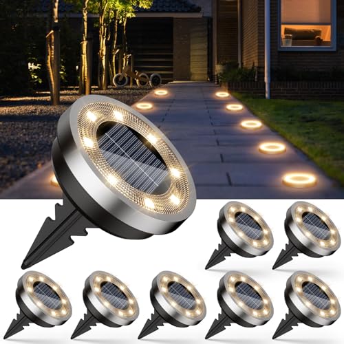 Solar Ground Lights for Garden/Walkway/Lawn/Driveway - Pack of 8 - Warm White
