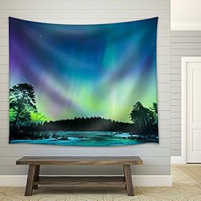 Colorful Northern Lights Aurora Borealis in The Sky - Fabric Wall Tapestry Home Decor - 51x60 inches