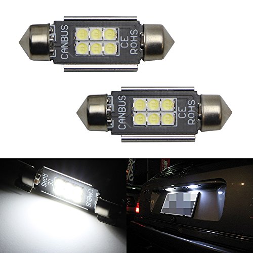 iJDMTOY (2) Xenon White 6-SMD-2835 1.50" 36mm 6418 C5W CANbus LED Bulbs, Error Free For Audi BMW Mercedes Porsche VW License Plate Lights