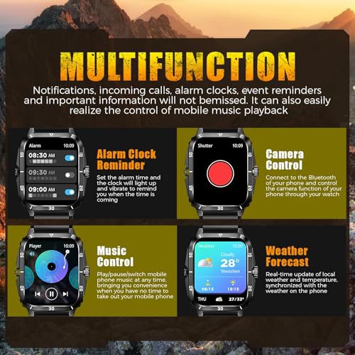 LBOYLOVE® Military Smart Watch for Men, Outdoor Waterproof Smart Watch, 1.96'' Big Screen, Answer Call, Fitness Track, Blood Oxygen, Heart Rate and Sleep Monitor, for iPhone and Android Phones