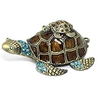 Waltz&F Turtle Trinket Jewelry Box with Sparkling Light Green Crystals,Hinged Trinket Box Hand-Painted Figurine Collectible Ring Holder