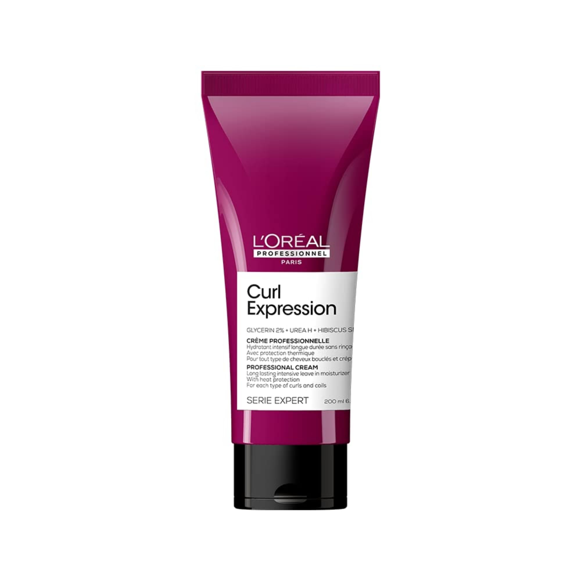L'Oréal Professionnel Leave-In-Moisturiser, With Heat Protection, For Curly & Coily Hair, With Glycerin, Urea H and Hibiscus Seed Extract, Serie Expert Curl Expression, 200 ml