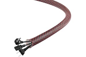 AIBOLE 25Ft-1/4inch PET Expandable Braided Wire Sleeving,Wire Loom Cable Sleeve for TV,Computer,Home Theater,Automotive,Home Industrial,Electrical Wires,Chemical,Protect Cat from Chewing Cords,BlackRed