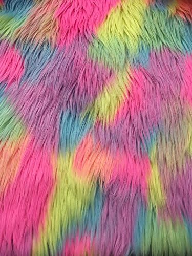Shavali Fabric Faux Fur Fabric, Unicorn Rainbow Pastels Patchwork