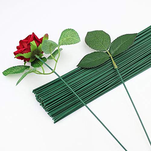 3 Rolls Flower Paper Tape with 50 Pieces Floral Stem Wire 16 Inch for Bouquent Stem Wrapping and Crafts, Dark Green