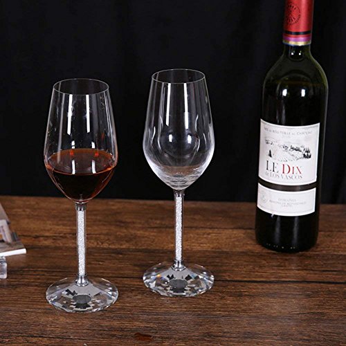 IFOLAINA Red Wine Glasses Lead Free 15oz Set of 2 with Clear Long Crystal Diamond Stem - Birthday, Anniversary or Wedding Gifts