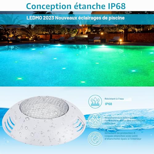 ledmo LED RGB Underwater Pool Lighting, PAR56 38W Recessed Housing (Replaces 300W Halogen Bulbs), IP68 Waterproof, Pool Lights with Remote Control 12V
