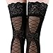 Tirain Sexy Womens Lace Top Silk Mesh Stockings Bow Fishnet Style Thigh High(Sexy Black 7811)