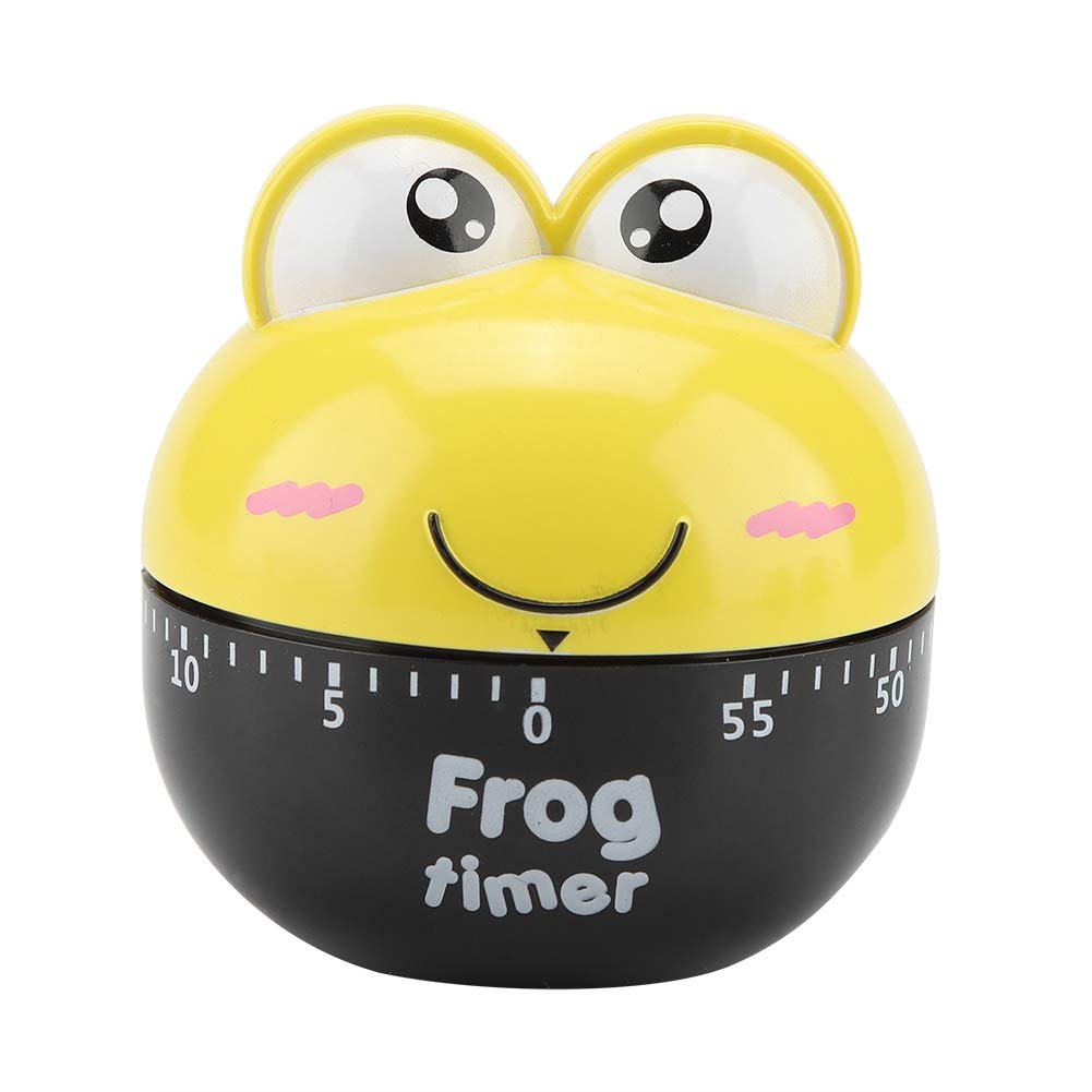 Kitchen Timer 55 Minutes Plastic Mechanical Timing Tool Cute Cartoon Animal Frog Shape Kitchen Timer Cooking Supplies for Home Restaurant(Yellow)
