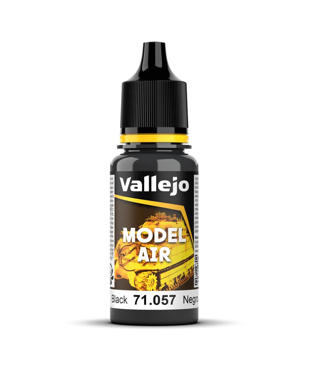 Vallejo Model Air Acrylic Paint, Matte Black Finish, 18 ml for Airbrush, Ideal for Modeling and Miniatures
