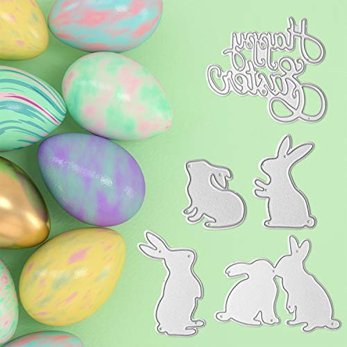 Tanlee 5 Pieces Happy Easter Rabbit Cutting Dies Bunny Metal Embossing Stencils Template for Paper DIY Craft Decoration - Thumbnail 6