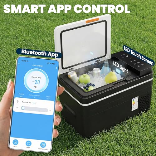Outsunny 12 Volt Car Refrigerator, 32QT Car Fridge with App Control, 12/24V DC and 100-240V AC, -4℉-68℉, Portable Electric Freezer Compressor Cooler for Truck SUV Travel Camping