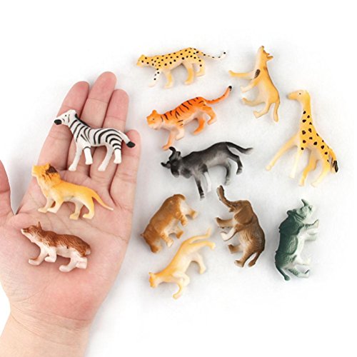 Yeefant 12 Pcs Educational Simulated Assorted Plastic Wild Animals Jungle Zoo Figure Blocks Playset Children Toy Gifts For Kids