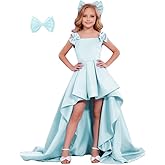 dideyttawl High-Low Junior Bridesmaid Dresses for Girls Pleated Satin A-Line Bow Straps Pageant Formal Party Dress 2536