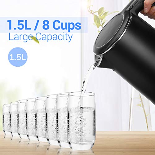 Electric Kettle, CUSIBOX 1.5L Stainless Steel Kettle Cool Touch Double Water Kettle with Overheating Protection, Boil Dry Protection and Automatic Shut Off