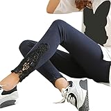 Leewa Hot Sale ! Women Cotton Skinny Printed Stretchy Jegging Pants Lace Leggings (Navy)